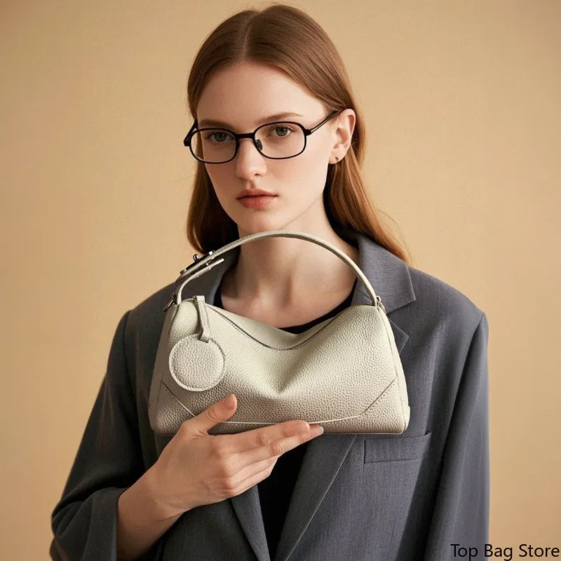 Minimalist Everyday Shoulder Bag for Women Genuine Leather Togo Pebbled Top Grain Leather Top Handle Luxury Handbag