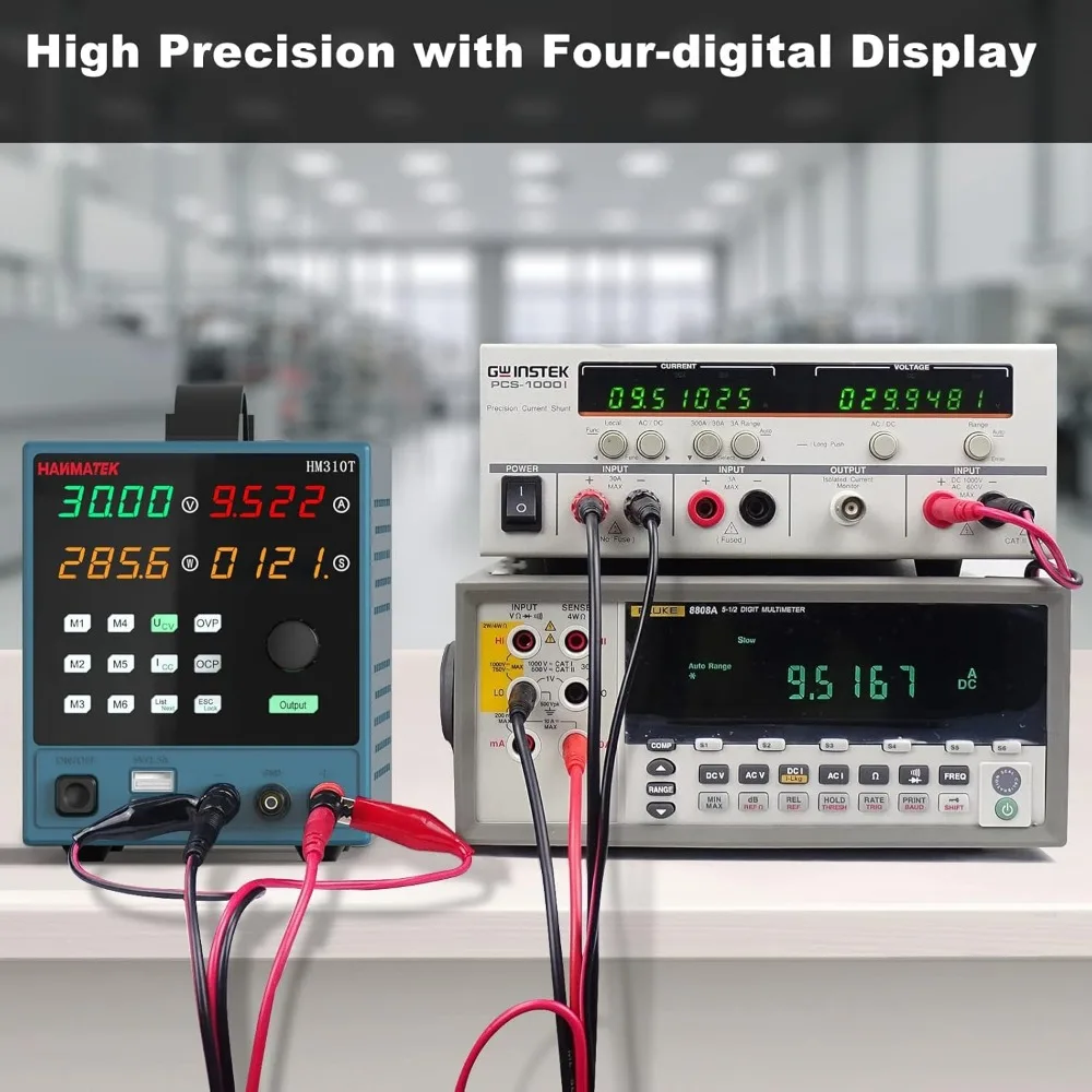 Programmable DC Power Supply (0-30 V 0-10 A) HM310T High Precision 4-Digit Voltage Current Power Time Display Variable