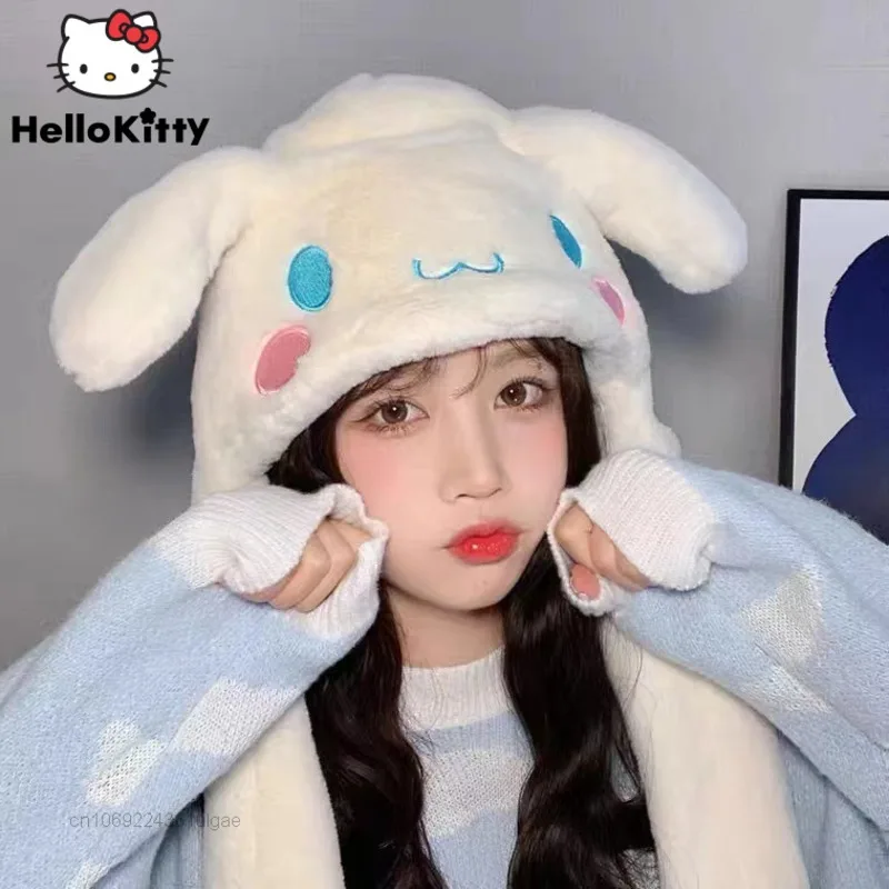 

Sanrio Cinnamoroll Plush Hats Women Creative Soft Hat With Movable Ear Y2k Kawaii Casual Fuzzy Cap Female Accessories Head Wrap