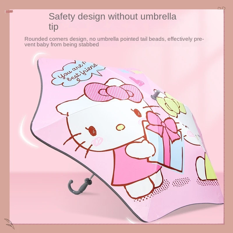 

HelloKitty Sun Umbrella Childrens Cartoon Straight Sunshade Sun Protection Girls Rain or Shine Sanrio Umbrella Portable Gift