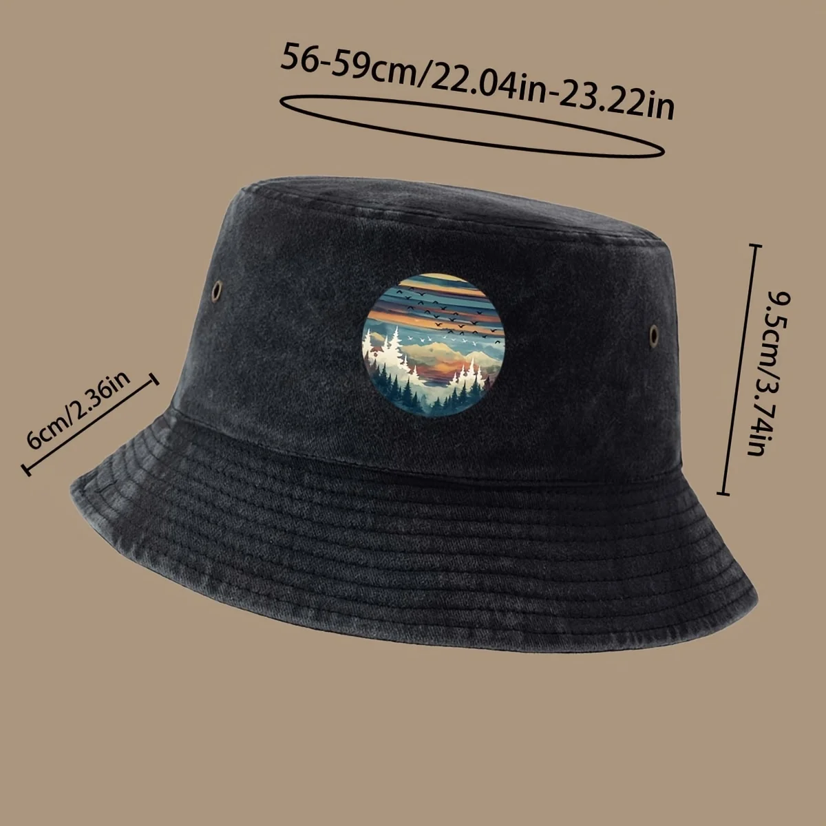 Round Landscape Illustration Pattern Print Fisherman Hat Trendy Minimalist Trucker Fisherman Hat Outdoor Party Event Matching Li