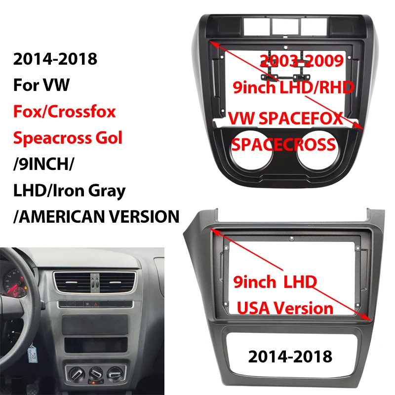 9 Inch Car Fascia Frame For VW SpaceFox /Crossfox/G1 PRETO 2003-2009 Adapter Canbus Box Decoder Android Radio Dash Fitting Panel
