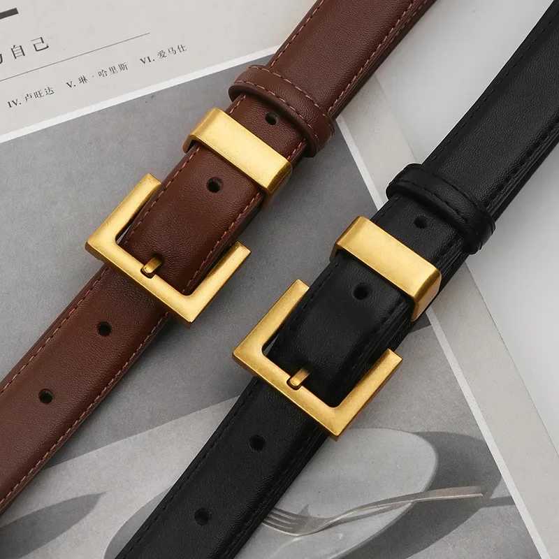 Fashion Leather Square Gold Buckle Belt Senior Minimalist Jeans Clothing Accessories Luxury Designer Brand Belt for Women