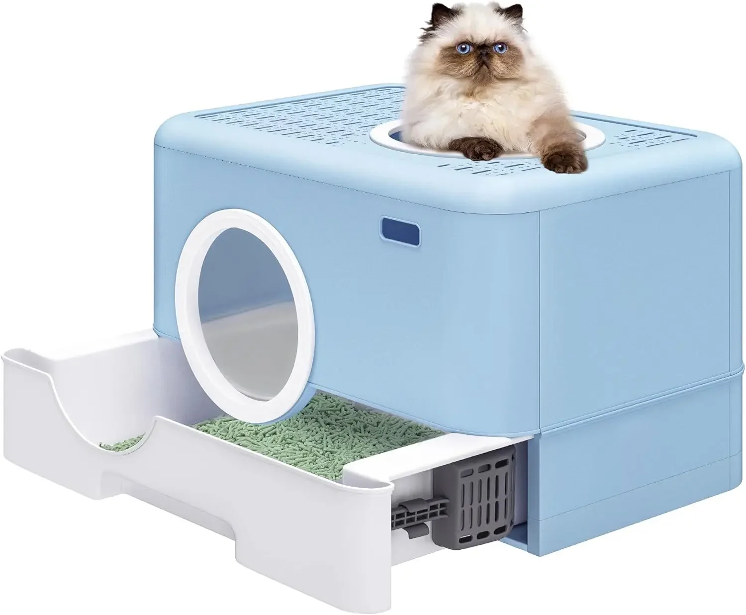 Large Enclosed Cat Litter Box , Hooded Odorless Anti-Splashing Cat Toilet with Drawer Litter Scoop Front Entry Top Exit Door