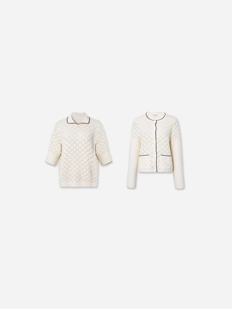 

April 9th plus Size Knitted Short Sleeve Open Cardigan Hollow out Floral Design Spring Summer Women's Casual Comfortable Cotton