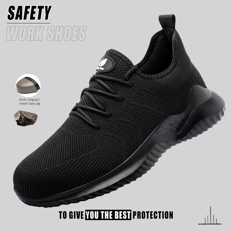 

Mens Work Safety Shoes Steel Toe Anti-smash Lightweight Breathable Shoes Mens Black Industrial Shoes Anti-Puncture Casual Shoes