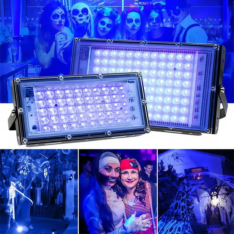 LED UV Floodlight 50W 100W 200W 300W Stage Blacklight 395nm 400nm 220V Waterproof Ultraviolet Lamp for Germicidal Stage Lighting