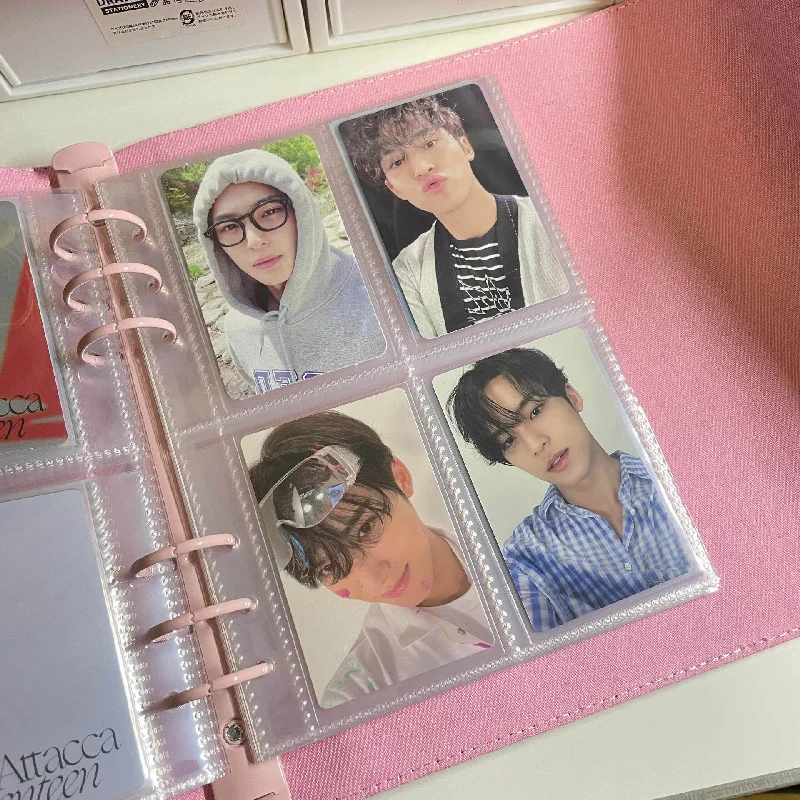 Immagine 3: Album per Carte A5 a 4 Tasche, Copertina in Denim Rosa con Chiusura Magnetica, Raccoglitore per Fotocard da 3 Pollici per Ragazze