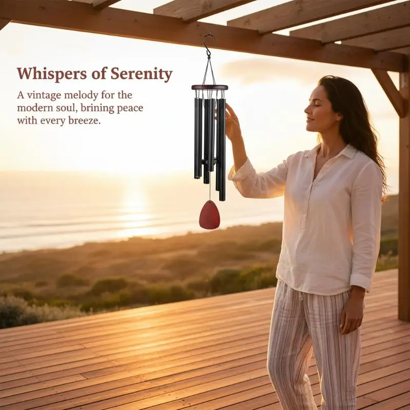 26 Inch Aluminum Pipe Wind Chimes with Wooden Pendant Tag for Balcony Garden Corridor Ambiance Decor