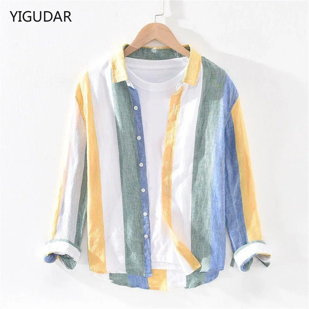 

Striped shirt men's 2025 Man Plaid Shirts Cotton Chemise Male Blouses Casual Long Sleeve Formal Business Shirt Men's Clothing