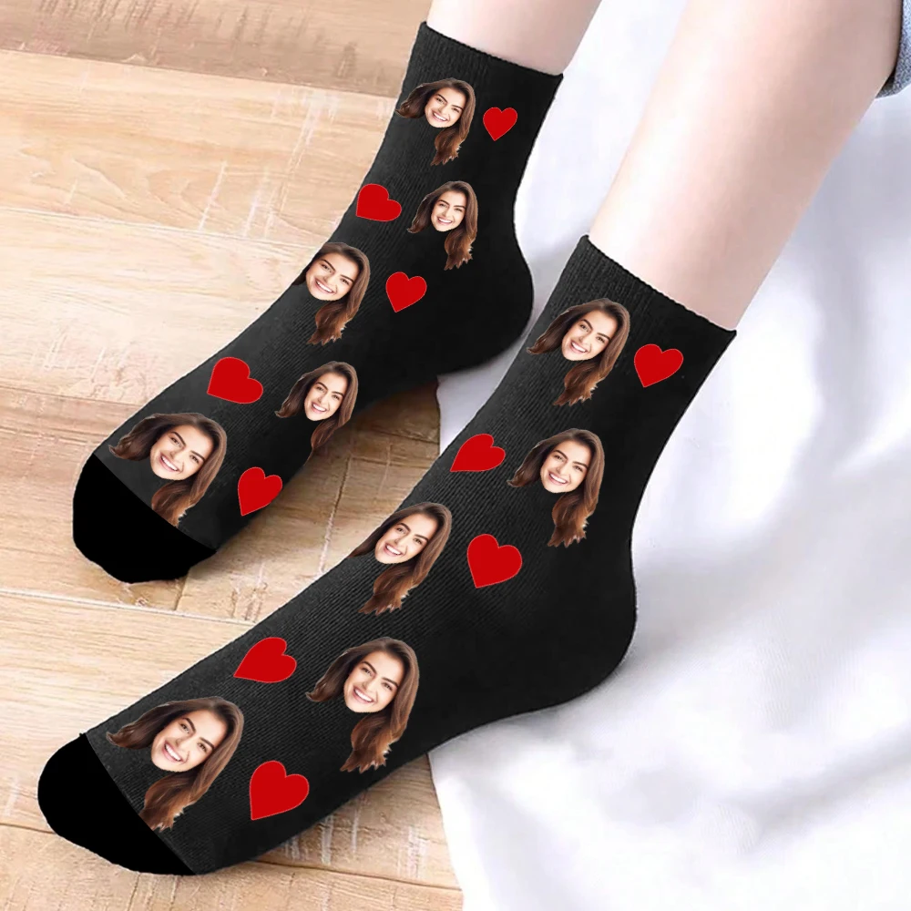 DIY Custom Men&Women Socks Funny Print Couples Dog Cat Personalized Your Face Photo on Sock Unisex Anniversary Birthday Gift