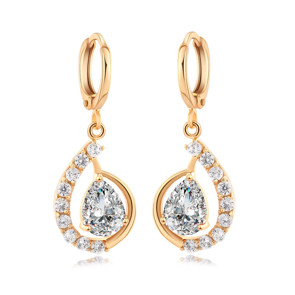 

Water Drop Earrings for Women Natural Crystal Wedding Engagement Bridal Jewelry Real 14k Gold Dangle Diamond Earring Bohemia