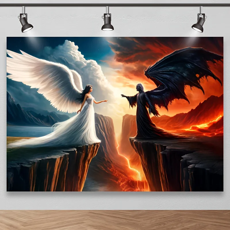 Angel vs Devil Tapestry Fantasy Art Wall Hanging Heaven and Hell Decor Free Hooks Included Elevate Your Space SimpleInstallation