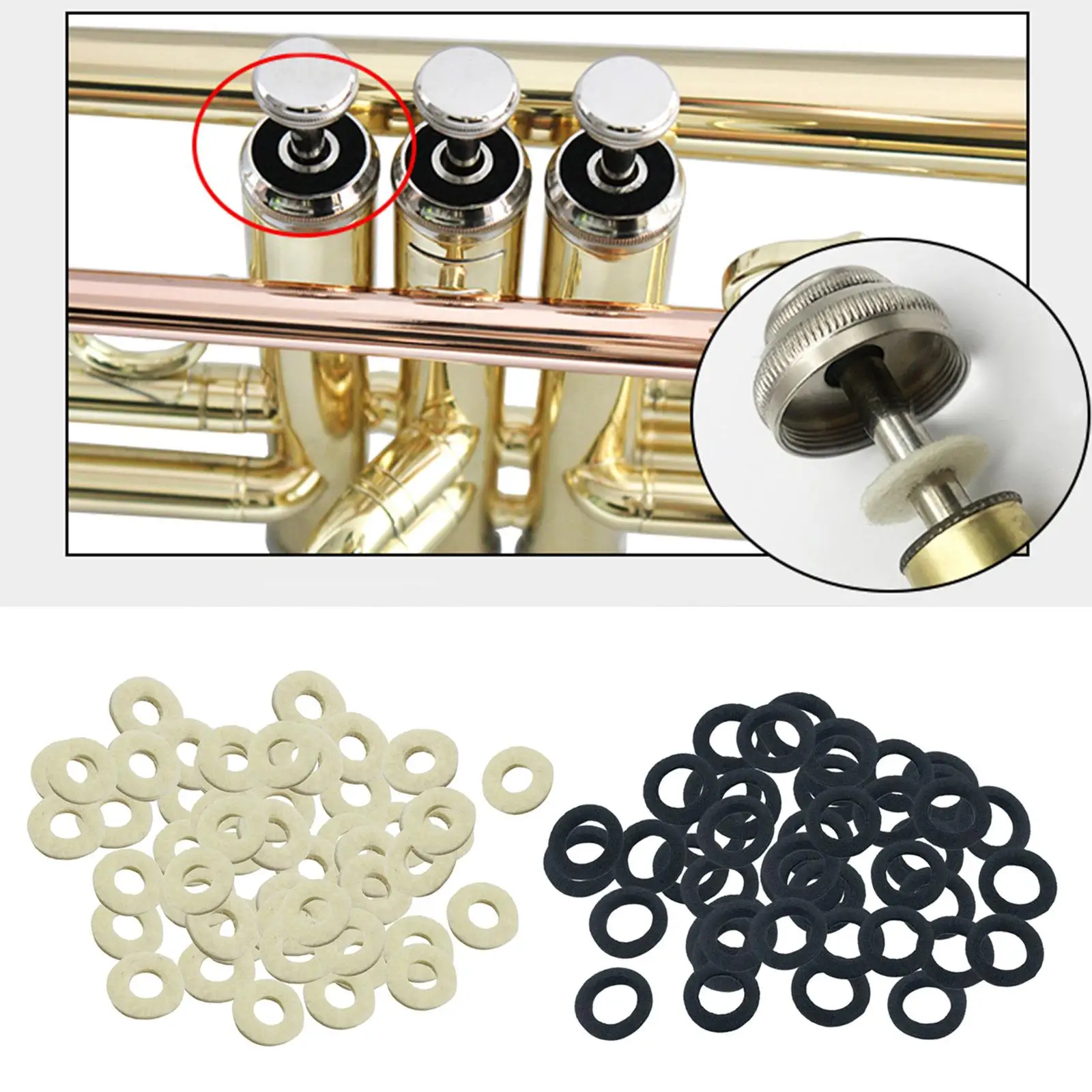 50 Pieces Trumpet Valve Felt Washers Pad Musical Instrument Replacement