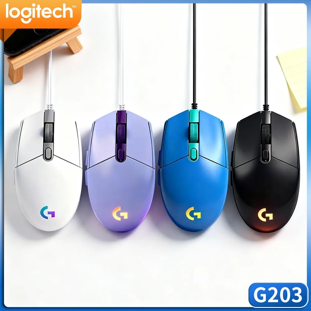 Logitech G203 Wired Gaming Mouse LIGHTSYNC RGB 8000DPI 6 Programmable Buttons Mechanical Button Tensioning PC Gamer Mice