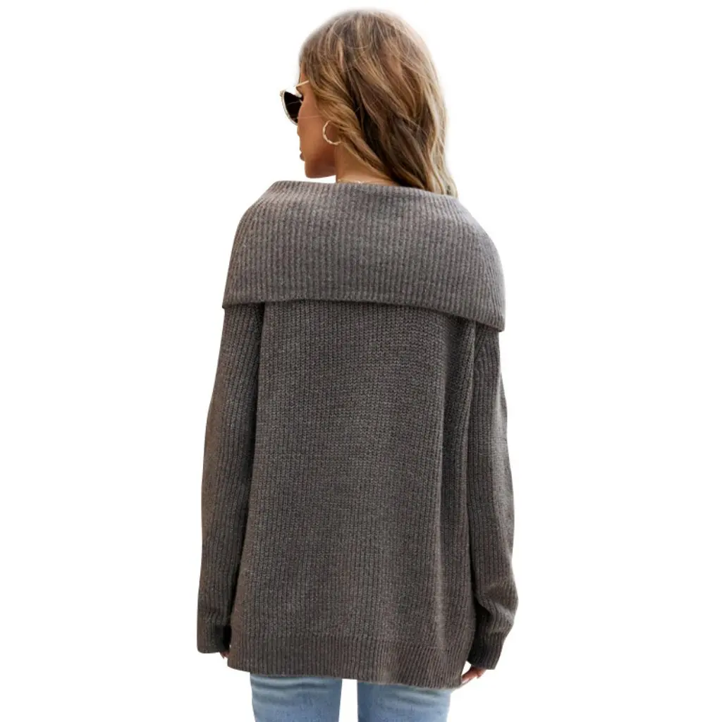 

Women's Mid-Length Knitted Sweater Solid Color Lapel Pullover Loose Fit Autumn Winter All-match European American Style