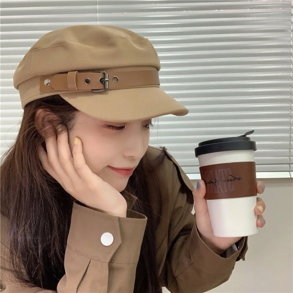 

Кепка-берет из искусственной кожи с пряжкой на ремне, полиэстер, восьмиугольная шляпа в британском стиле в стиле ретро, регулируемая большая окружность головы