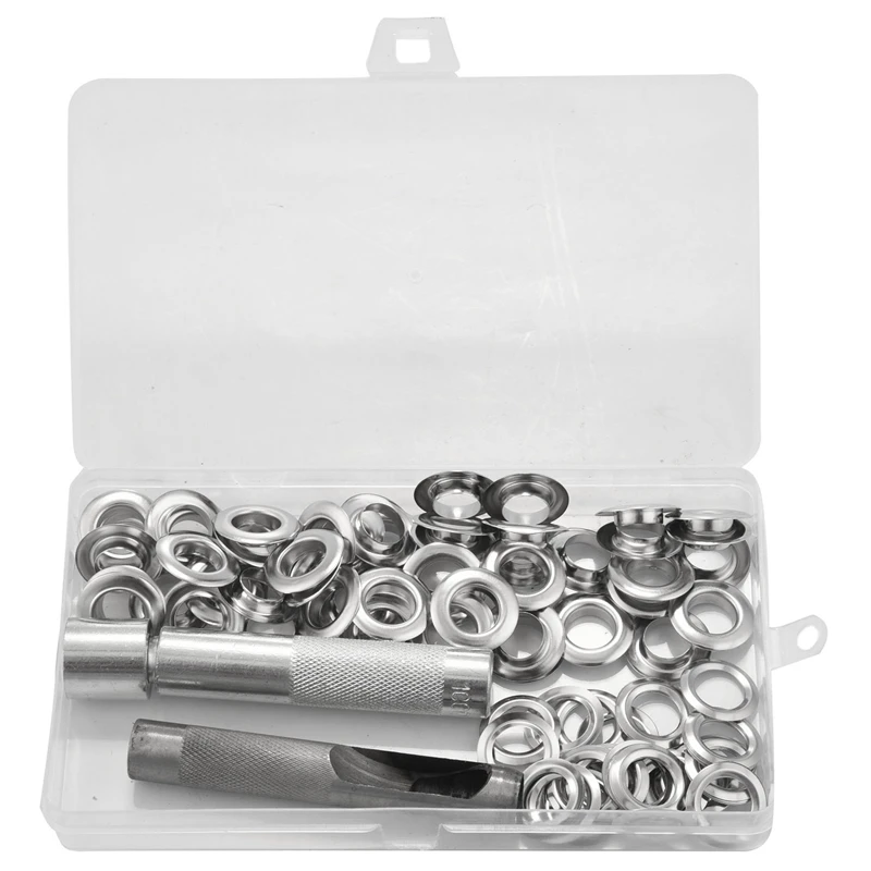 

A84E-100Pcs Punch Grommets And Tarpaulin Awning Tent Tarp Repair Kit Hole Eyelet New