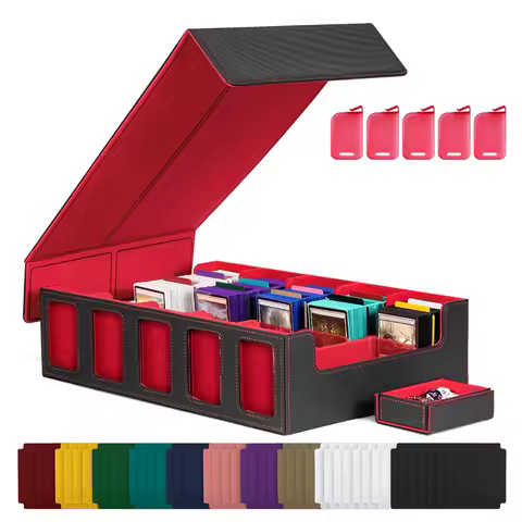 Trading Card Storage Box 5 Row Card Deck Case Magnetic Card Box With Lid Black+Red