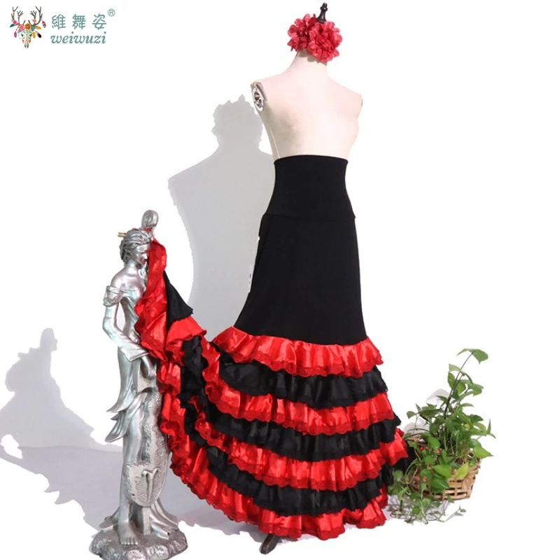 Flamenco Danskleding Dames Aangepaste Hoge Taille Afslankende Grote Schommelrok Meerlaagse Taartrokken Stage Performance Kostuum