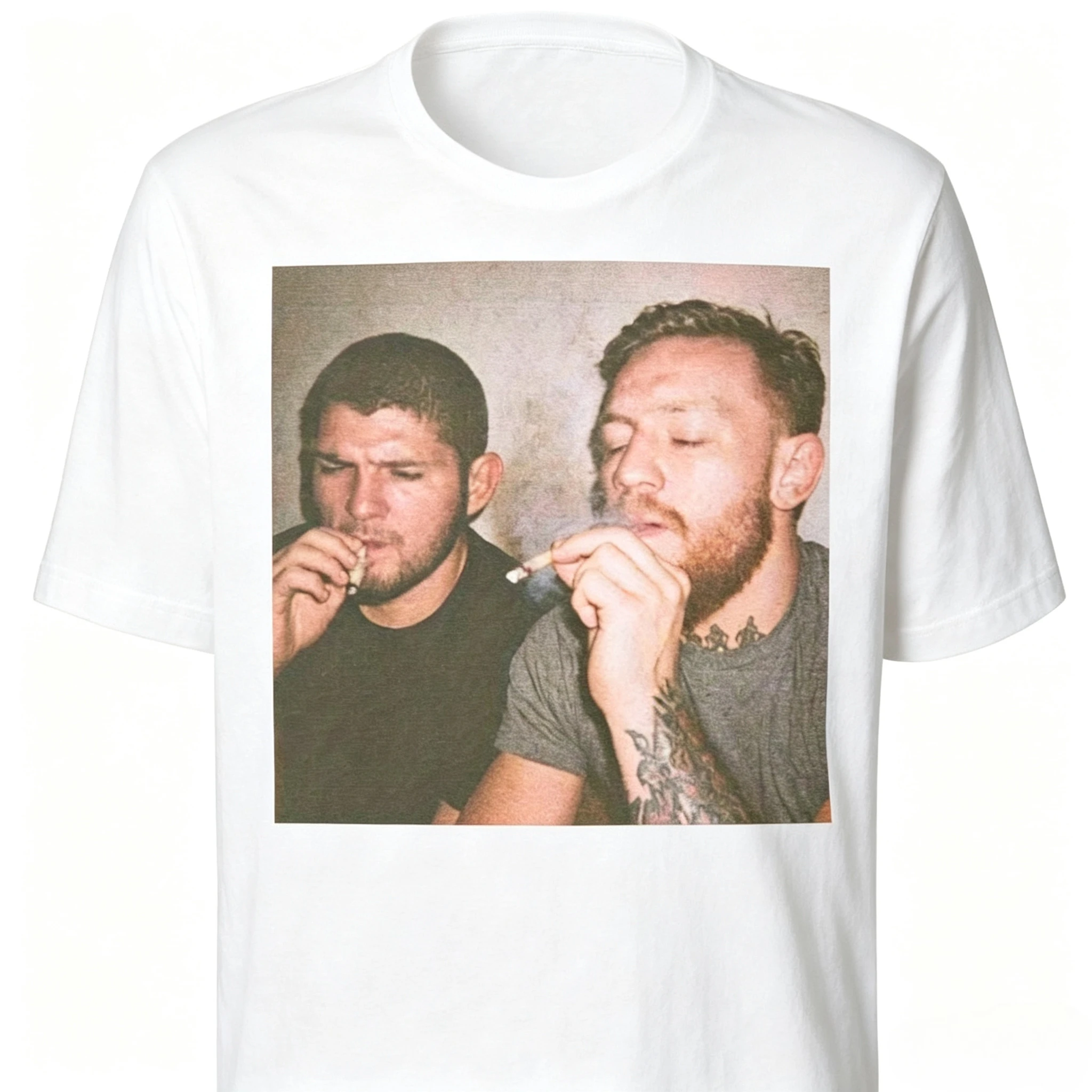 New T-Shirt Showcasing A Funny Design of Khabib and Conor It Comes in Black with A Crew Neck Short Sleeves This Playful Design