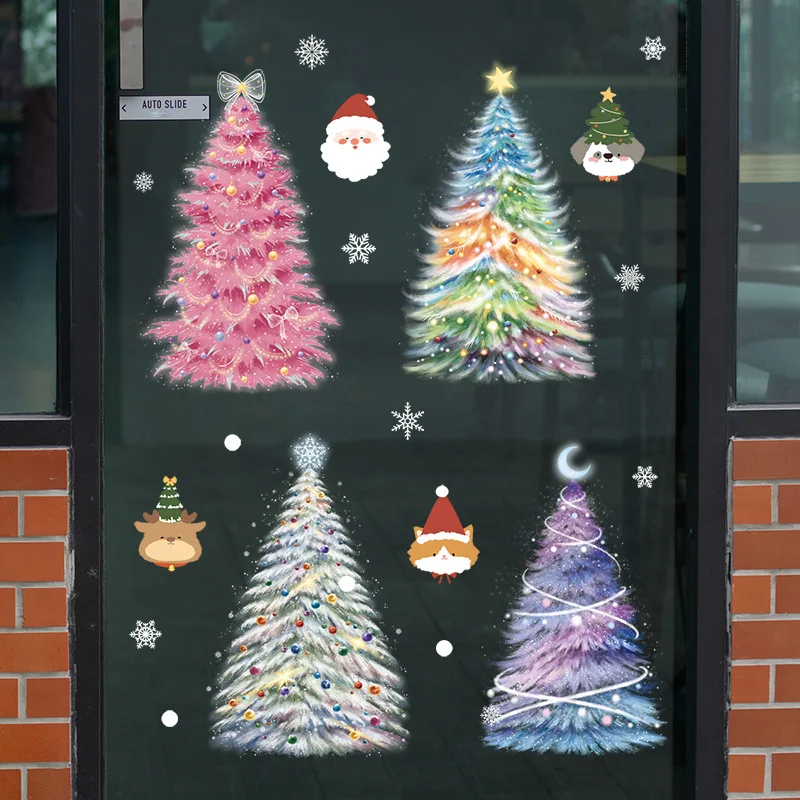 شجرة عيد الميلاد الجدار ملصق زجاج عرض نافذة تلوين اللوحة شجرة عيد الميلاد ثابت الديكور جدارية ذاتية اللصق للإزالة #4