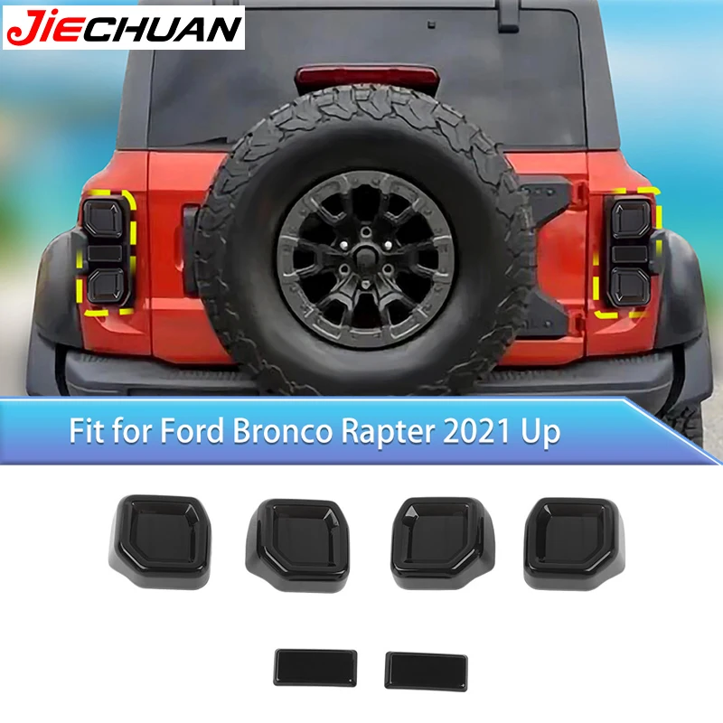 

JIECHUAN ABS Taillight Lamp Decoration Cover Stickers For Ford Bronco Rapter 2021 Up Car Exterior Accessories Smocked Black