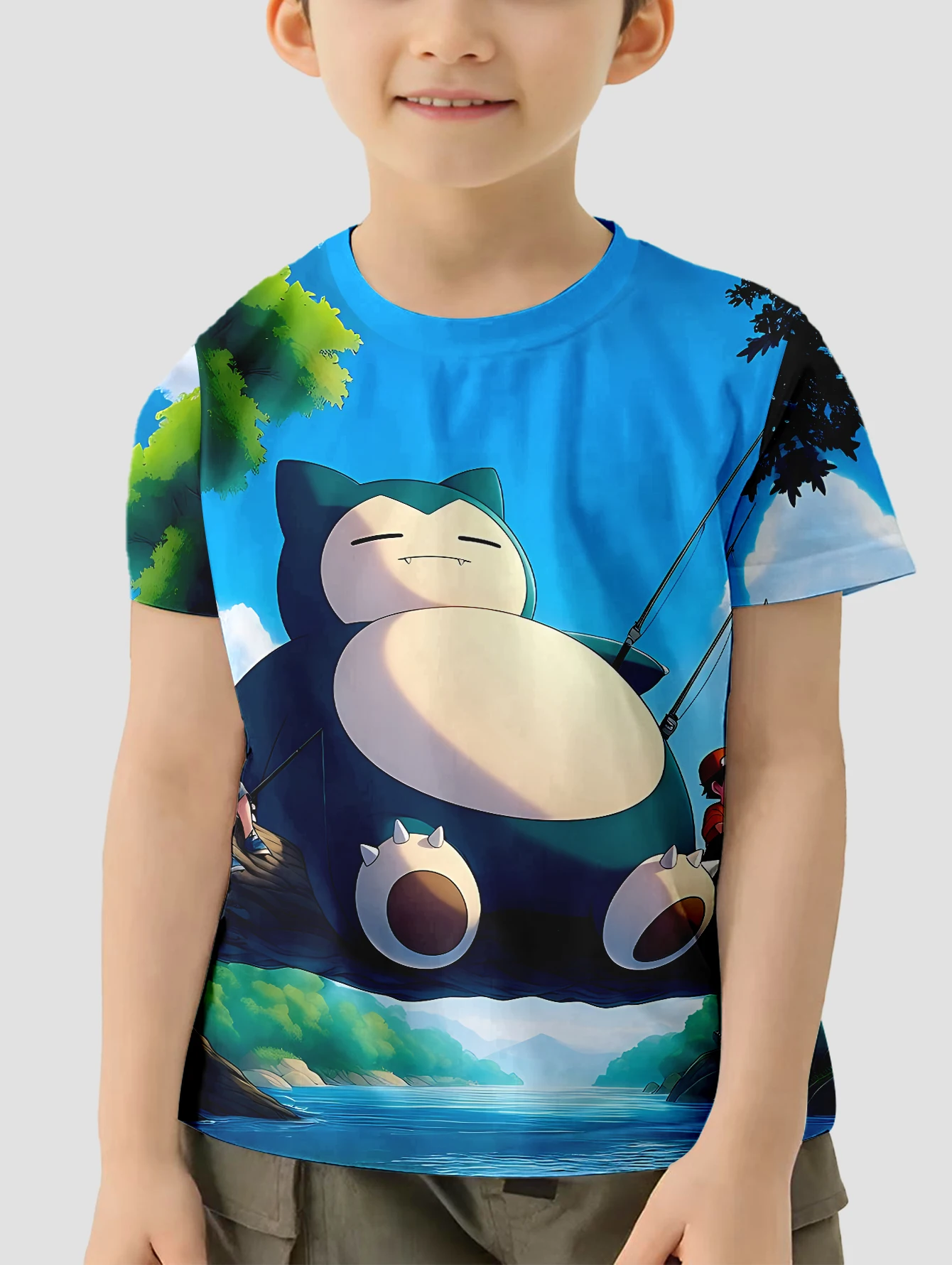 Cartoon Snorlax Print Baby Clothing 5 to 14 Years Male Outdoor Clothes for Children Boy Girl Child T-Shirt Top Shirts