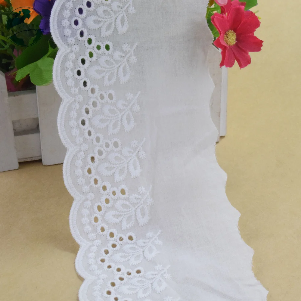 100% Baumwolle Stickerei 8,5 cm breite weiße Spitze Nähband Trim Stoff DIY Handwerk Lieferant Hochzeits kleid Accessoires #4336 – Detail 6
