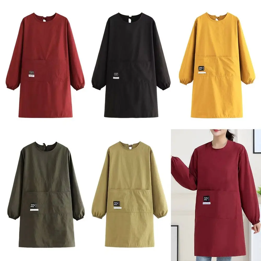 Solid color Kitchen Apron Waterproof Long Sleeve Coffee House Aprons Breathable Cross Back Catering Work Clothes