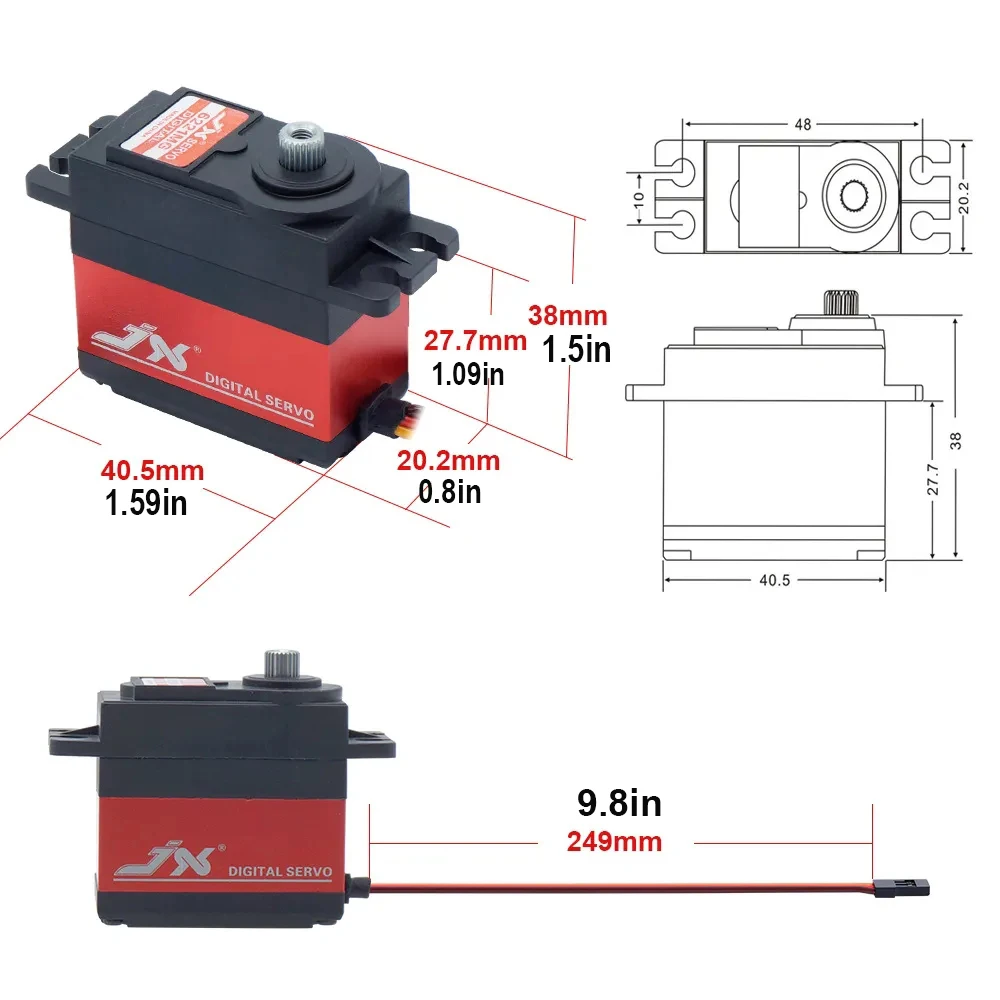 JX PDI-6221MG 20KG Coppia elevata 120 °   360 °   Servo coreless digitale con ingranaggi in metallo per barche elicottero buggy cingolati per auto RC 1/10 1/8