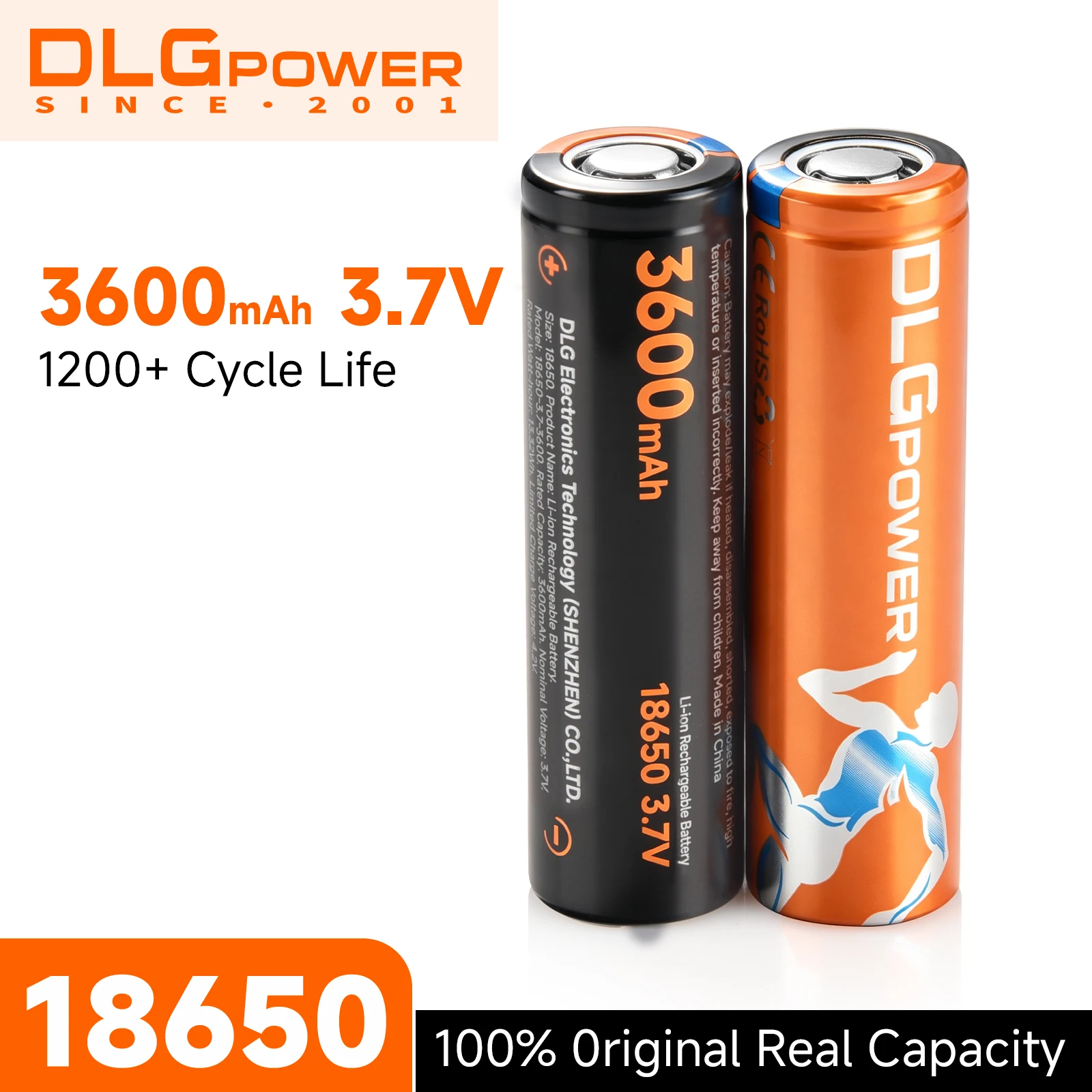 DLGPOWER 18650 3600mAh Battery 3.7V Lithium Ion Rechargeable Battery High Capacity for Powerbank Lamp Flashlight 18650 Batteries