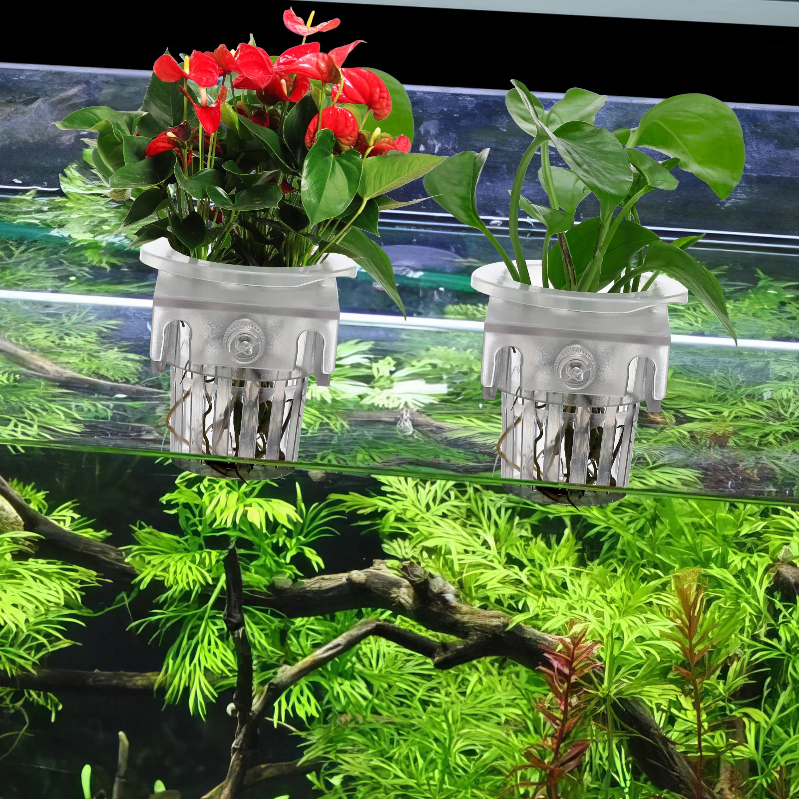 

4pcs Aquarium Plant Holder Fish Tank Decorations Hanging Planter Cup Aquatic Plants Plastic Baskets Safe Durable Home Use Pet