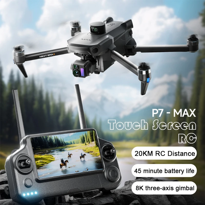 P7 MAX High-end Professional GPS Drone HD With Screen Remote Control 20km Digital Image Transmission Brushless RC Quadcopter Toy