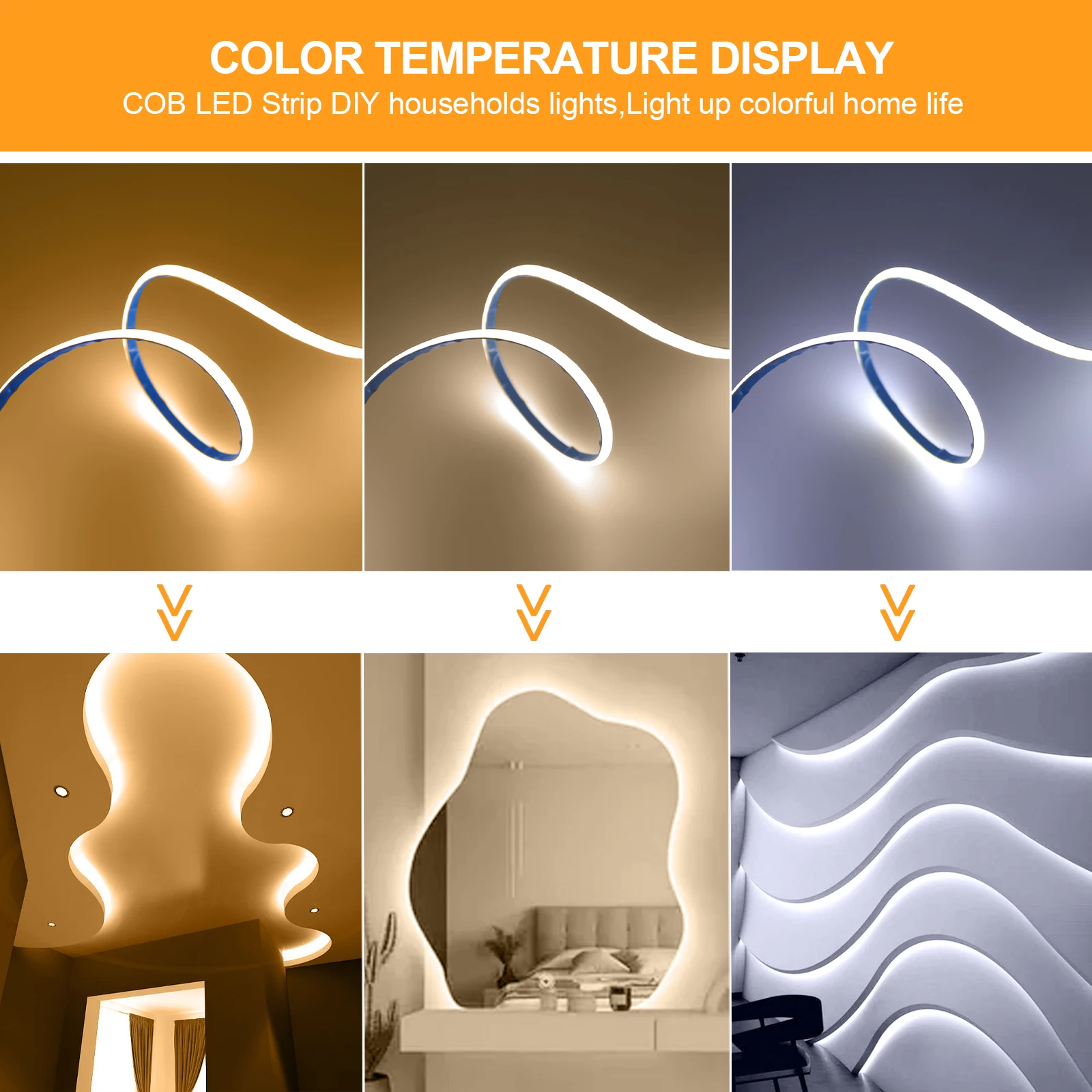 FOB-Bande lumineuse LED COB ultra fine, 12V, 3mm, 320LED/m, ruban flexible, haute luminosité, 3000K, 4000K, 6000K