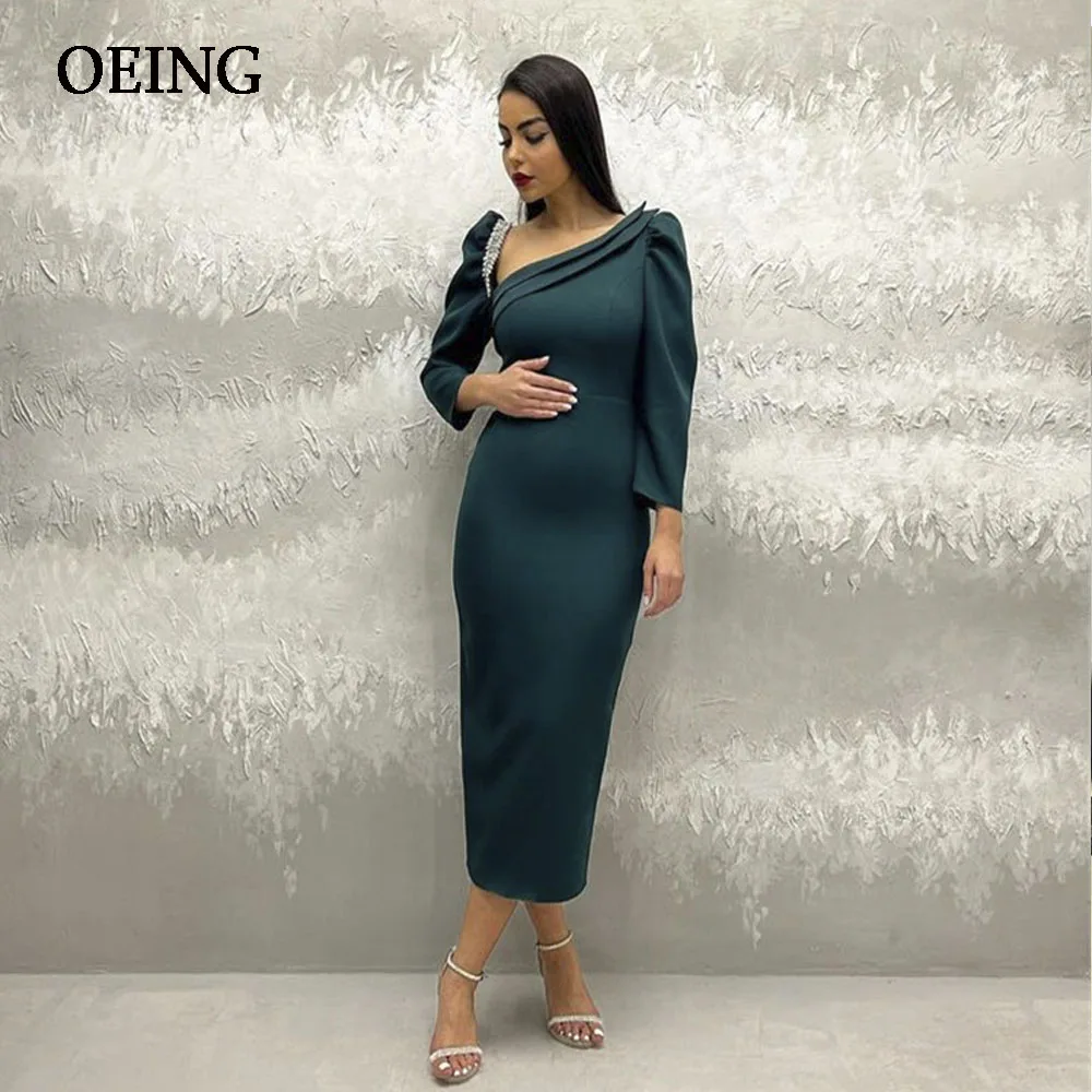 OEING-Robe de Soirée Plissée Style Sirène Vert Foncé, Tenue Élégante, Longueur Thé, pour Occasions Formelles