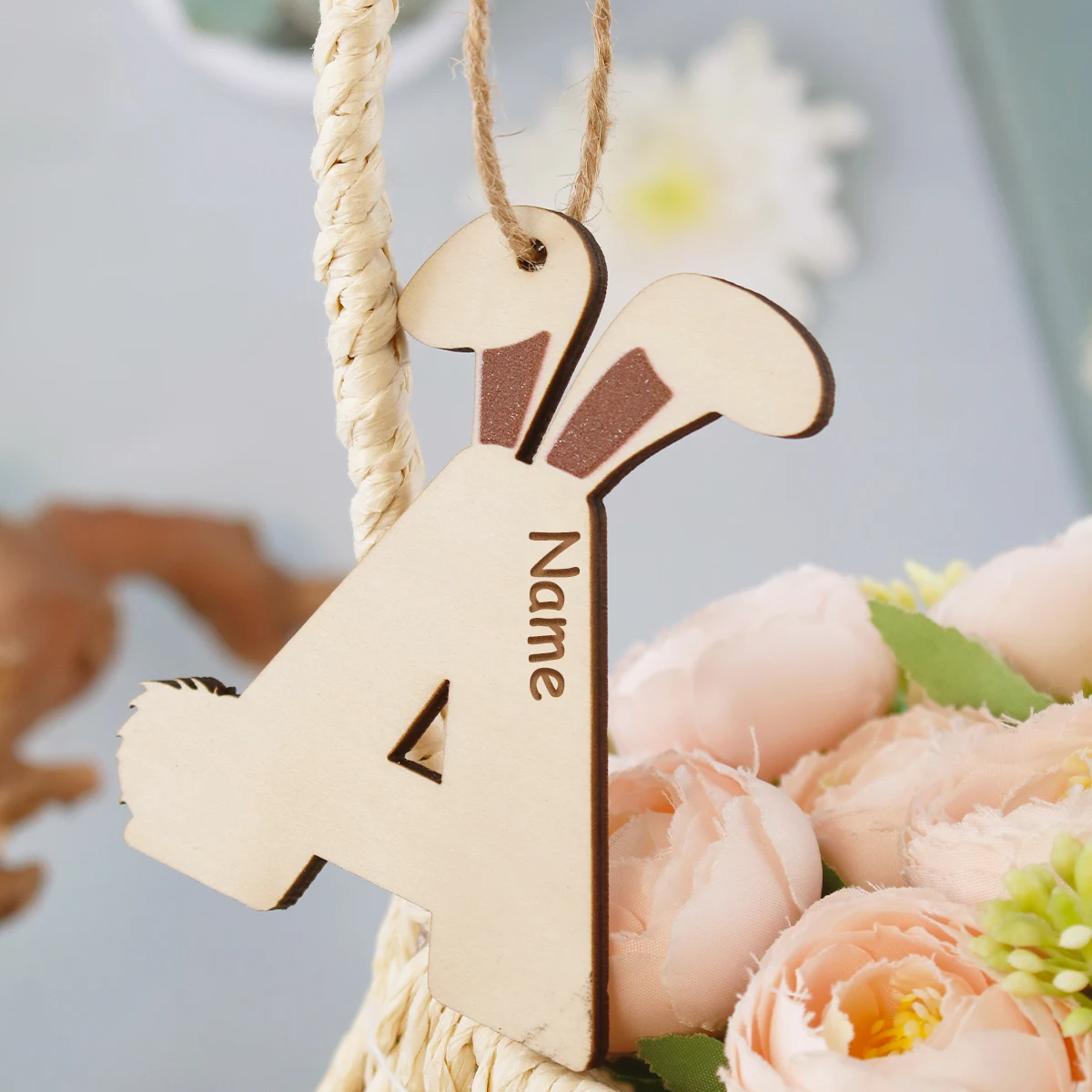Personalized Easter Letter Bunny Hanging Ornament With Name, Custom A To Z Alphabet Tag For Easter Basket, Customized Pendant view 5