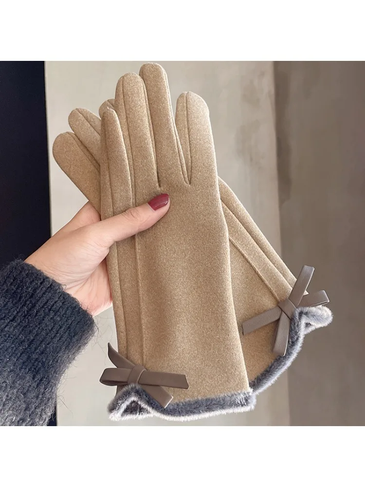 AliExpress NONE Winter women's gloves with touch screen for driving and cycling, thickened fleece for warmth and warmth, Korean version gentle