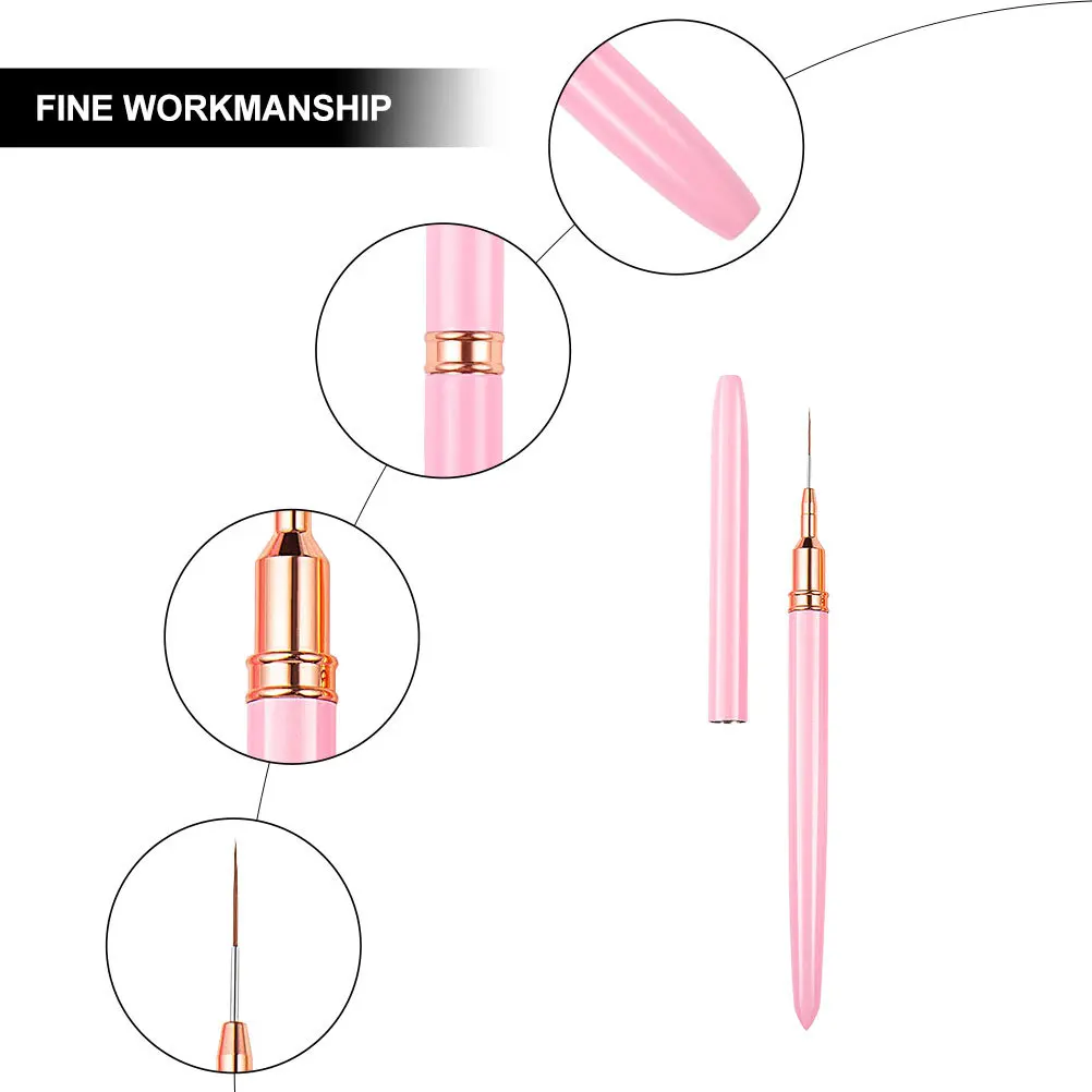 

Art Liner Brush Long Handle Fine Tip Fiber Copper Nail Art Tool For Acrylic Gel Manicure Diy Design Nail Brush