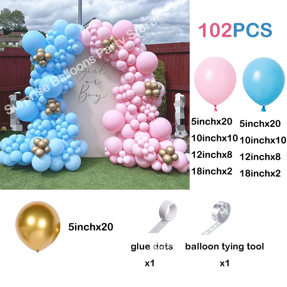 102 sztuk płeć odsłonić balon Garland Arch zestaw chłopiec lub dziewczyna Baby Shower balon różowy turkusowo-złota Ballon urodziny dekoracja na