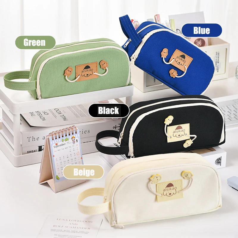 Большая красота, вместительная двухслойная сумка для ручек, сумка для хранения для девочек, собака, ручка на молнии, фоторучка, сумка для хранения канцелярских принадлежностей для студентов