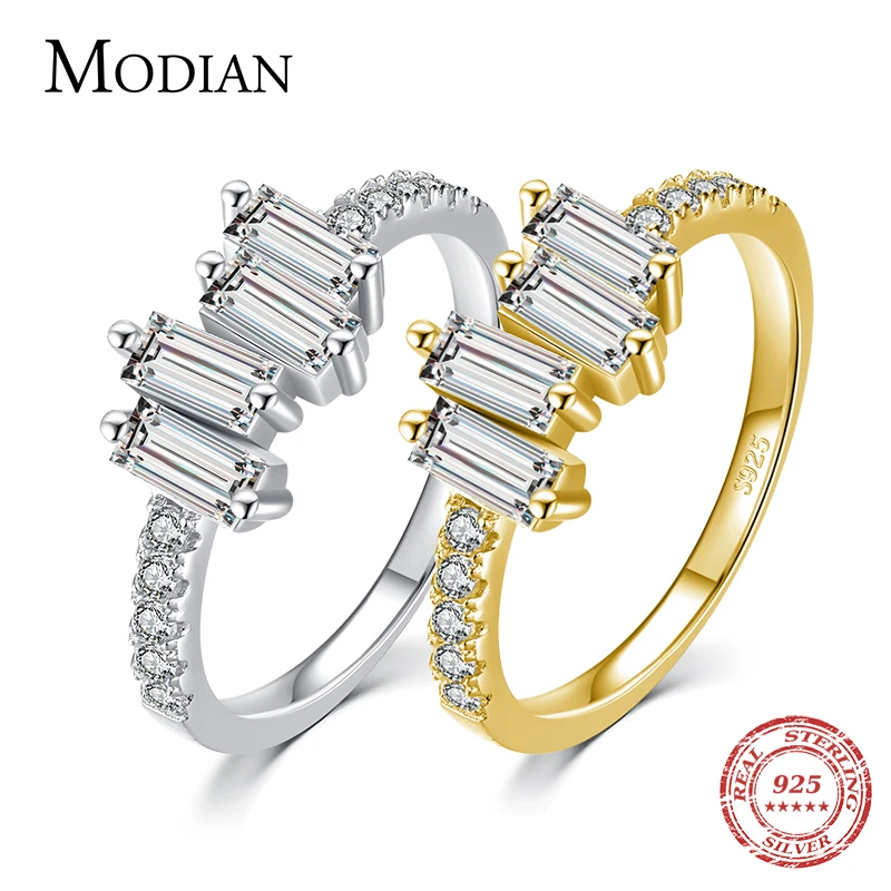 Modian Sparkling Emerald Cut CZ Finger Rings for Women 925 Sterling Silver Jewelry Wedding Statement Engagement Female Bijoux