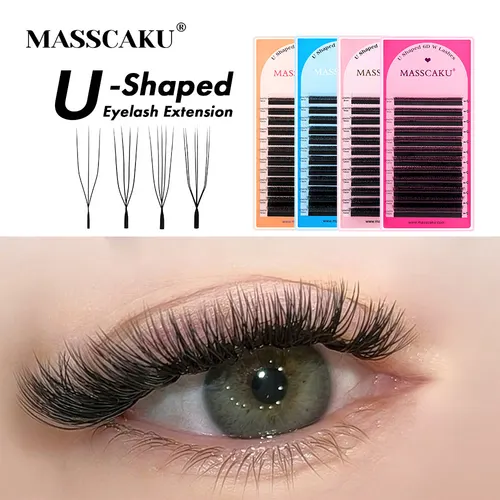 MASSCAKU-Pestañas 3D/4D/5D/6D en forma De U, rizo C D, el mejor Material De fibra PBT, cómodo De usar, Extensiones De Pestañas Maquillaje