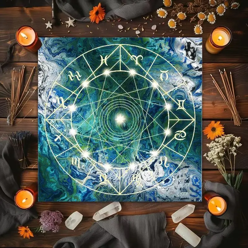 Moon Phase Rose Hexagram Constellation Tree of Life Altar Cloth Tarot Card Tablecloth Wika Astrology Divination Ceremony Mat