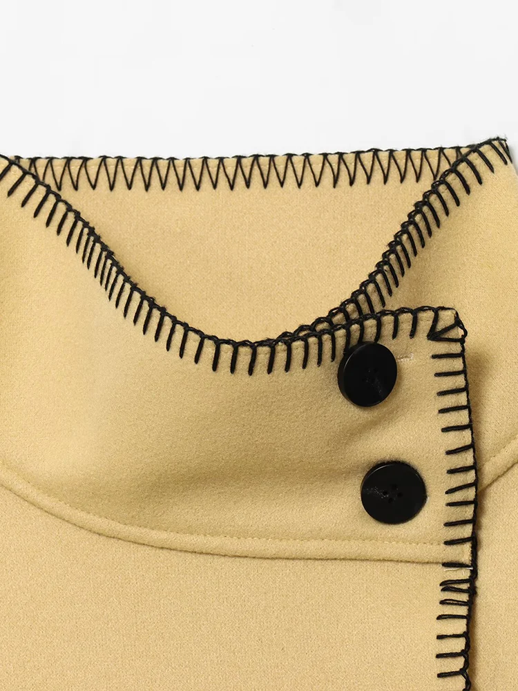 ヨーロッパスタイルの新しい女性用ファッショナブルで多用途な無地ハイネックシングルブレスト長袖コート