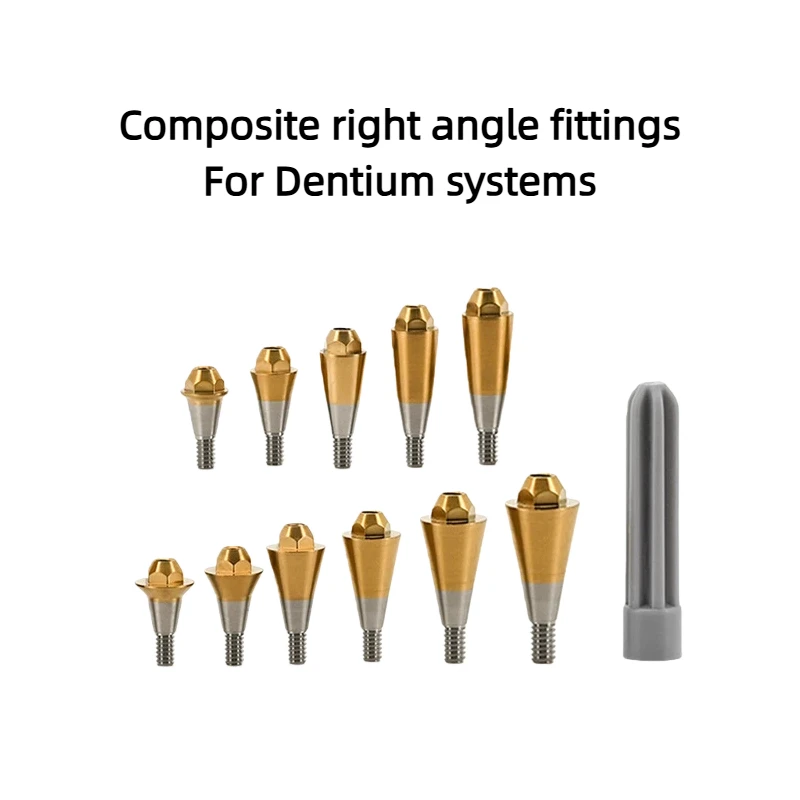 10Pcs Dental Prosthetic Components for Dentium: Conical Abutments, Lab Analogs, Immediate Load Bases, & Transfer Copings.