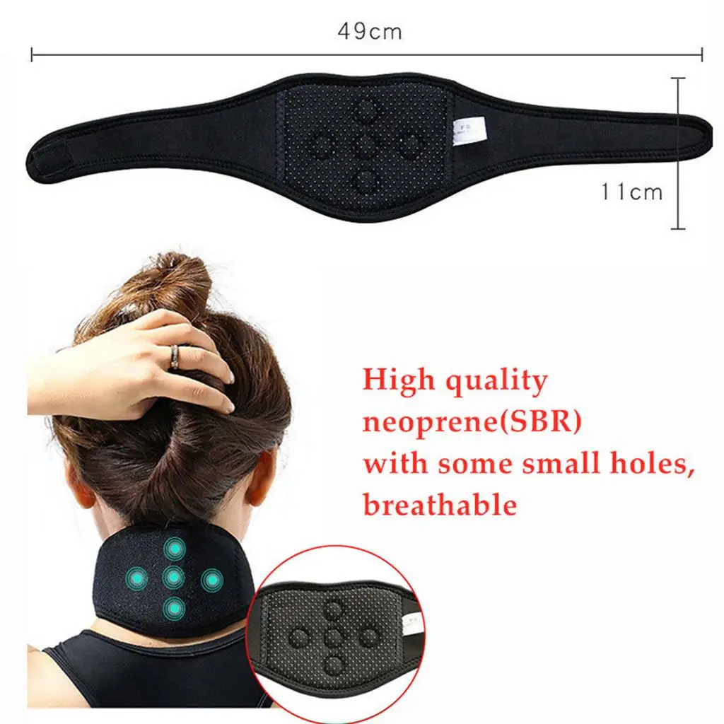 Neck Support Brace with Self Heating Magnets & Tourmaline Adjustable Cervical Collar Neck Pad for Neck Headache