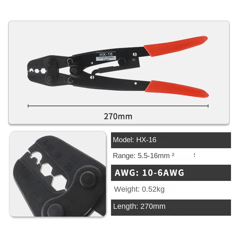 Crimping Tools Ratchet Crimping Pliers HS-8/16/22/38 for Bare Terminals, HX-10/16/26B with Hexagonal Compression Crimping