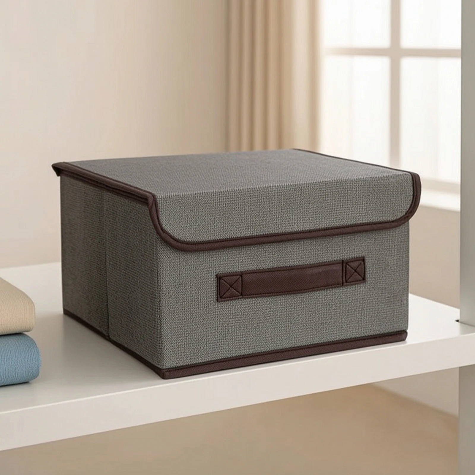 Foldable Storage Box with Lid Compact Storage Box with Lid Container Space-Saving for Shelf, Bedroom