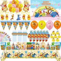 New Disney Winnie the Pooh Party Supplies Paper Napkins Cup Plate Tablecloth Balloons Kit Banner Baby Shower Birthday Decoration